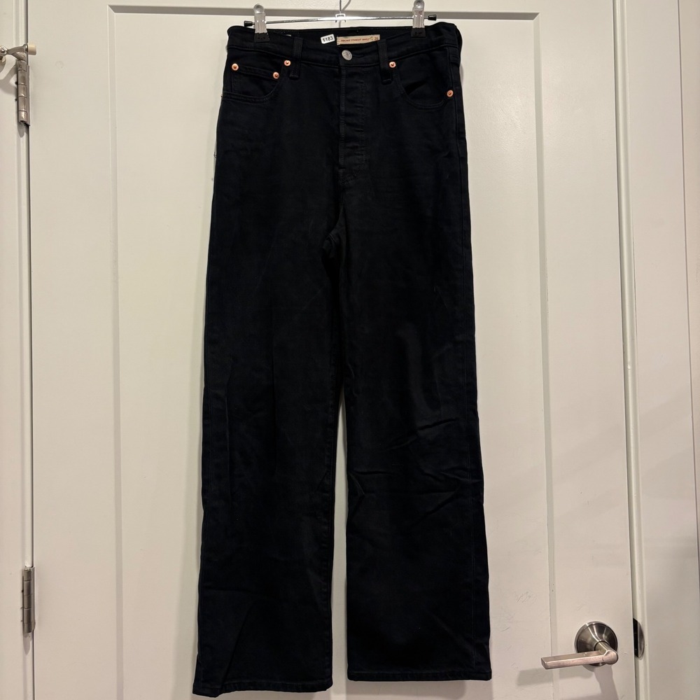 Levis Ribcage Straight Ankle Jeans Womens 26 Black Ultra High Rise Denim
